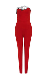 SEQUIN BANDAGE JUMPSUIT IN RED